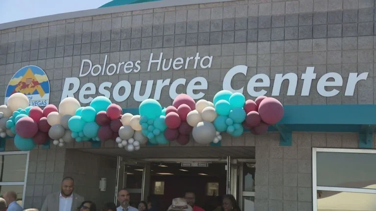 A group of people standing outside of the dolores huerta resource center.