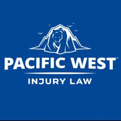 A blue and white logo of pacific west injury law.