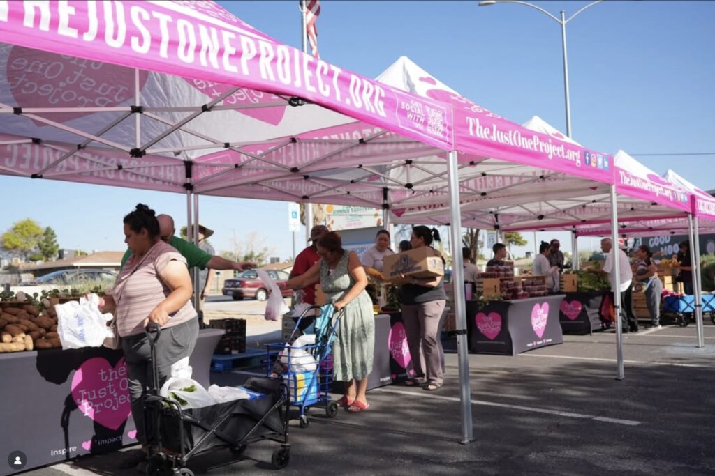 Community members receive fresh groceries during a Just One Project emergency food distribution event in Southern Nevada.